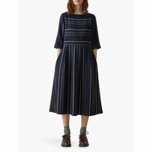 TOAST • Wool "Moroccan Stripe" Dress • Designer • Navy • Sz UK12 / US8 • British